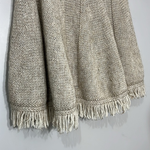 Iperico Neutral Knit Poncho Wool Alpaca Fringe Shawl Apres Ski Made in Italy - Picture 12 of 13